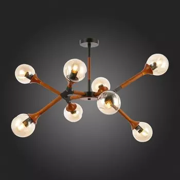 Светильник потолочный Evoluce. SLE109402-08. Raquel. 8х60 Вт, E27, 102х102х48 см, цвет чёрный, тёмное дерево