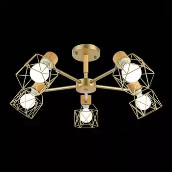 Светильник потолочный Evoluce. SLE110402-05. Stelitto. 5х40 Вт, E27, 68х68х35 см, цвет золотистый, светлое дерево