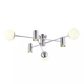 Светильник потолочный Evoluce. SLE1105-102-06. Raito. 6х5+60 Вт, GU10+E27, 4000K, 100х100х20 см, цвет хром