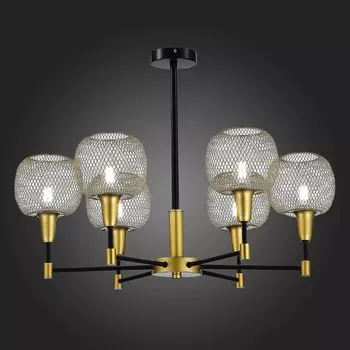 Светильник потолочный Evoluce. SLE1137-402-06. Elitis. 6х60 Вт, E14, 68х68х46 см, цвет чёрный, золотистый