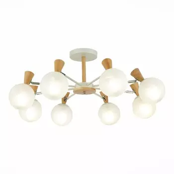 Светильник потолочный Evoluce. SLE220702-08. Catania. 8х40 Вт, E14, 74х74х35 см, цвет белый, светлое дерево