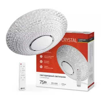 Светильник светодиодный COMFORT CRYSTAL 75Вт 230В 3000-6500K 6000Лм 505x125 мм, с пультом ДУ 94623
