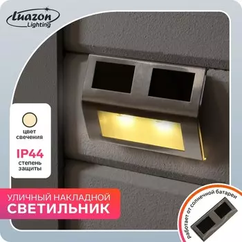 Садовый светильник на солнечной батарее, накладной, 14 9.5 2.5 см, 2 LED, свечение тёплое белое