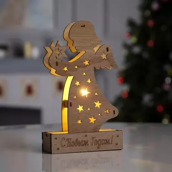 Светодиодная фигура «Ангел» 12 20.5 5 см, дерево, батарейки LR41х3 (в комплекте), свечение тёплое белое