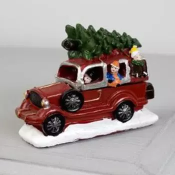 Светодиодная фигура «Автомобиль с ёлкой», батарейки AG10х3 ( в комплекте), свечение тёплое белое