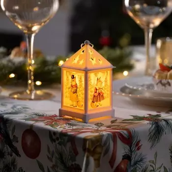 Светодиодная фигура «Белый фонарь с лисами» 6.3 12 6.3 см, пластик, батарейки AG13х3 (в комплекте), свечение тёплое белое