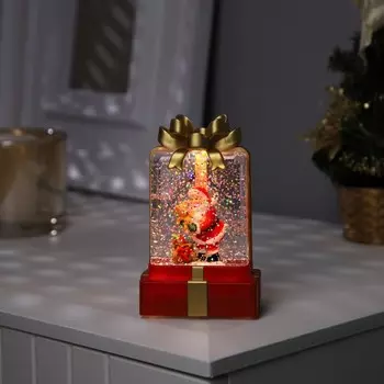 Светодиодная фигура «Дед Мороз с подарком» 7.5 12.5 4.9 см, пластик, батарейки АААх2 (не в комплекте), свечение тёплое белое