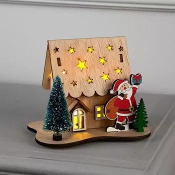 Светодиодная фигура «Дом с Дедом Морозом» 11 15 3 см, дерево, батарейки LR41х3 (в комплекте), свечение тёплое белое