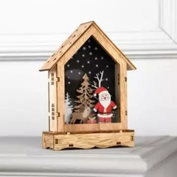 Светодиодная фигура «Дом с Дедом Морозом» 12 17 4 см, дерево, батарейки АААх2 (не в комплекте), свечение тёплое белое