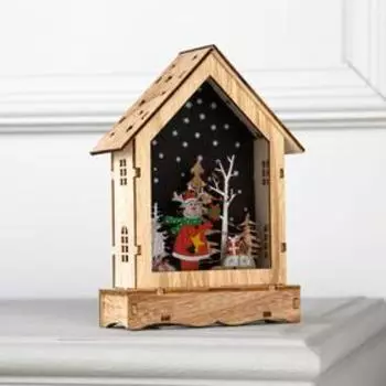 Светодиодная фигура «Дом с оленем» 12 17 4 см, дерево, батарейки АААх2 (не в комплекте), свечение тёплое белое