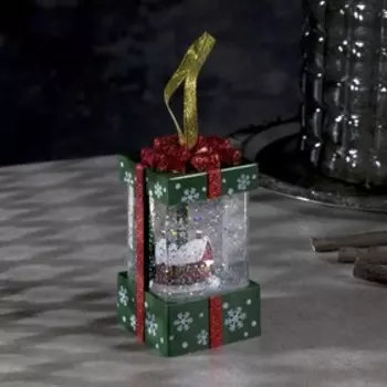 Светодиодная фигура «Домик в зелёном подарке» 6.3 11.5 6.3 см, пластик, блёстки, батарейки АААх3 (не в комплекте), свечение тёплое белое