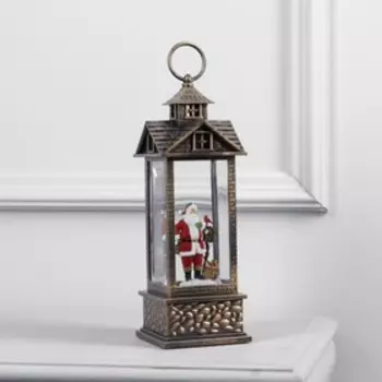 Светодиодная фигура «Фонарь с Дедом Морозом» 10 30 10 см, пластик, батарейки ААх3 (не в комплекте), USB, свечение тёплое белое