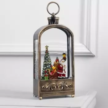 Светодиодная фигура «Фонарь с Дедом Морозом» 13 25.5 8 см, пластик, батарейки ААх3 (не в комплекте), USB, свечение тёплое белое