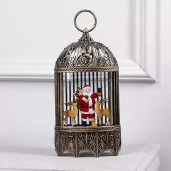 Светодиодная фигура «Фонарь с Дедом Морозом и оленями» 13 25.5 8 см, пластик, батарейки ААх3 (не в комплекте), USB, свечение тёплое белое