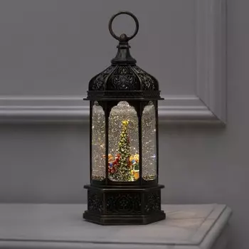 Светодиодная фигура «Фонарь с детьми и ёлкой» 13 28.5 12 см, пластик, батарейки ААх3 (не в комплекте), USB, свечение тёплое белое