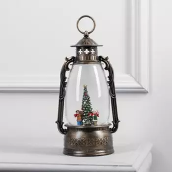 Светодиодная фигура «Фонарь с детьми и ёлкой» 15 30 12.5 см, пластик, батарейки ААх3 (не в комплекте), USB, свечение тёплое белое