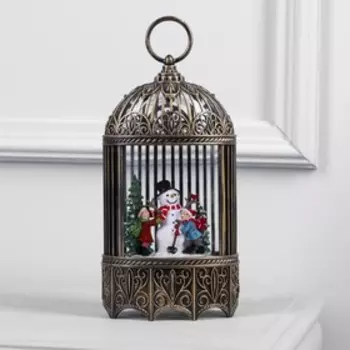 Светодиодная фигура «Фонарь с детьми и снеговиком» 13 25.5 8 см, пластик, батарейки ААх3 (не в комплекте), USB, свечение тёплое белое