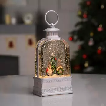 Светодиодная фигура «Фонарь с гномами» 10.7 20.5 6.2 см, пластик, батарейки AAAх3 (не в комплекте), USB, свечение тёплое белое