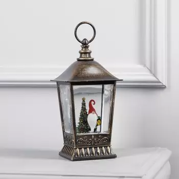 Светодиодная фигура «Фонарь с гномом» 12 24 12 см, пластик, батарейки ААх3 (не в комплекте), USB, свечение тёплое белое