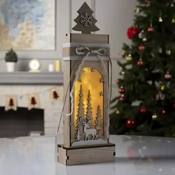 Светодиодная фигура «Фонарь с оленем» 12.5 34 5.5 см, дерево, батарейки АААх2 (не в комплекте), свечение тёплое белое