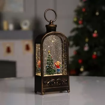 Светодиодная фигура «Фонарь с ёлкой» 10.2 23 5.8 см, пластик, батарейки ААх3 (не в комплекте), USB, свечение тёплое белое