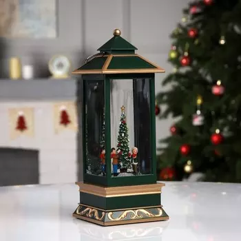 Светодиодная фигура «Фонарь с ёлкой» 10.5 26 10.5 см, пластик, батарейки ААх3 (не в комплекте), USB, свечение тёплое белое