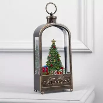 Светодиодная фигура «Фонарь с ёлкой» 13 30 7 см, пластик, батарейки ААх3 (не в комплекте), USB, свечение тёплое белое