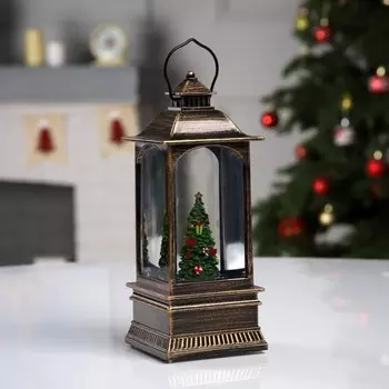 Светодиодная фигура «Фонарь с ёлкой» 7.8 19.5 7.8 см, пластик, батарейки ААх3 (не в комплекте), USB, свечение тёплое белое