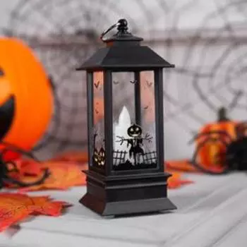 Светодиодная фигура «Фонарь черный с привидением» 5 12 5 см, пластик, батарейки AG13х3 (в комплекте), свечение тёплое белое