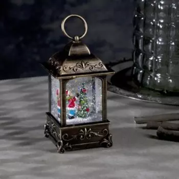 Светодиодная фигура «Фонарь с ребёнком и ёлкой» 7.5 13.5 7.5 см, пластик, блёстки, батарейки АААх3 (не в комплекте), свечение тёплое белое