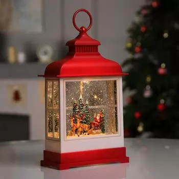 Светодиодная фигура «Фонарь с упряжкой» 16.5 26.5 7.8 см, пластик, батарейки ААх3 (не в комплекте), USB, свечение тёплое белое