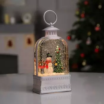 Светодиодная фигура «Фонарь со снеговиком» 10.7 20.5 6.2 см, пластик, батарейки ААх3 (не в комплекте), USB, свечение тёплое белое