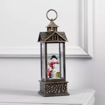Светодиодная фигура «Фонарь со снеговиком» 10 30 10 см, пластик, батарейки ААх3 (не в комплекте), USB, свечение тёплое белое