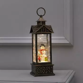 Светодиодная фигура «Фонарь со снеговиком» 10 30 10 см, пластик, батарейки ААх3 (не в комплекте), USB, свечение тёплое белое