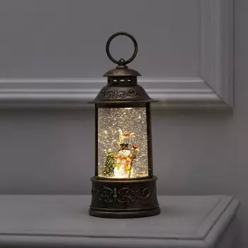 Светодиодная фигура «Фонарь со снеговиком» 11 21 11 см, пластик, батарейки ААх3 (не в комплекте), USB, свечение тёплое белое