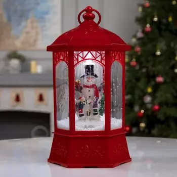 Светодиодная фигура «Фонарь со снеговиком» 20 27 20 см, пластик, батарейки ААх3 (не в комплекте), USB, свечение белое