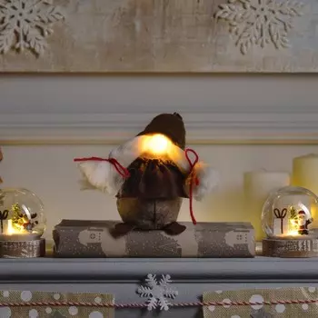 Светодиодная фигура «Гном-боровик» 8 20 8 см, текстиль, батарейки AG10х3 (в комплекте), свечение тёплое белое