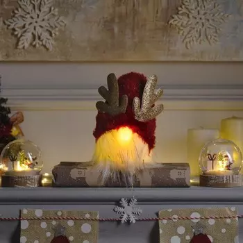 Светодиодная фигура «Гном красный» 12 19 12 см, текстиль, батарейки AG10х3 (в комплекте), свечение тёплое белое