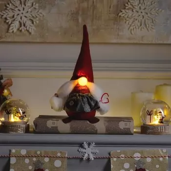 Светодиодная фигура «Гном красный в колпаке» 12 22 11 см, текстиль, батарейки AG10х3 (в комплекте), свечение тёплое белое