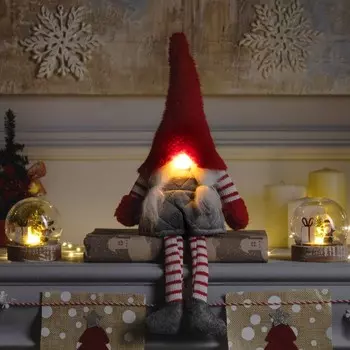 Светодиодная фигура «Гном с усами» 14 47 9 см, текстиль, батарейки AG10х3 (в комплекте), свечение тёплое белое