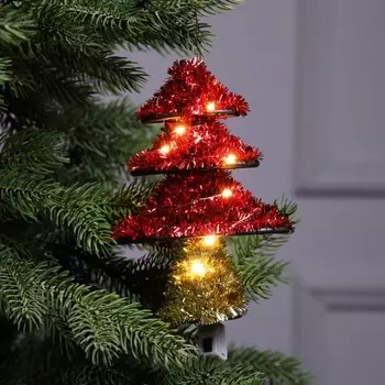 Светодиодная фигура из мишуры «Елочка красная» 17 13 см, 10 LED, батарейки AG10х3 (в комплекте), свечение тёплое белое