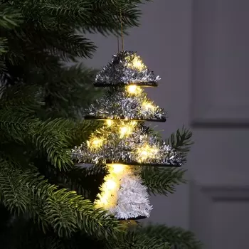 Светодиодная фигура из мишуры «Елочка серебристая» 17 13 см, 10 LED, батарейки AG10х3 (в комплекте), свечение тёплое белое