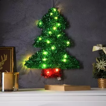 Светодиодная фигура из мишуры «Елочка зеленая» 36 28 см, 20 LED, батарейки AG10х3 (в комплекте), свечение тёплое белое