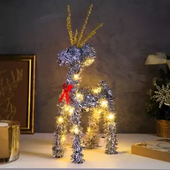 Светодиодная фигура из мишуры «Олень серебристый» 34 16 см, 20 LED, батарейки AG10х3 (в комплекте), свечение тёплое белое