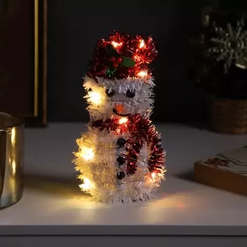 Светодиодная фигура из мишуры «Снеговик в красном» 169 см, 10 LED, батарейки AG103 (в комплекте), свечение тёплое белое