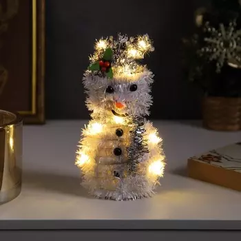 Светодиодная фигура из мишуры «Снеговик в серебристом» 169 см, 10 LED, батарейки AG103 (в комплекте), свечение тёплое белое