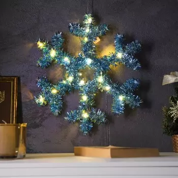 Светодиодная фигура из мишуры «Снежинка голубая» 32 2 см, 20 LED, батарейки AG10х3 (в комплекте), свечение тёплое белое