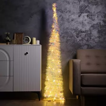 Светодиодная фигура из мишуры «Волшебная елка» 120 40 см, 200 LED, батарейки ААх3, свечение тёплое белое