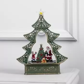 Светодиодная фигура «Ёлка с Дедом Морозом» 23 29 9.5 см, пластик, батарейки ААх3 (не в комплекте), USB, свечение тёплое белое