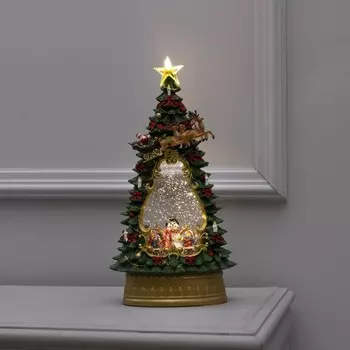 Светодиодная фигура «Ёлка с детьми и снеговиком» 19 35 11 см, пластик, батарейки ААх3 (не в комплекте), USB, свечение тёплое белое